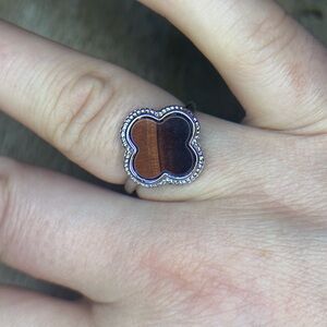 Clover Tigers Eye 925 Sp Adjustable Ring